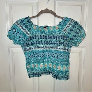 Nevada Y2K Printed Smocking Ruched Top Small